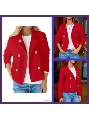 Cropped Blazer Double Breasted Button Suit Jacket Long Sleeve